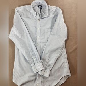 Lands' End Supima No Iron Striped Dress Shirt Tailored Fit 16-36/T White/ Blue